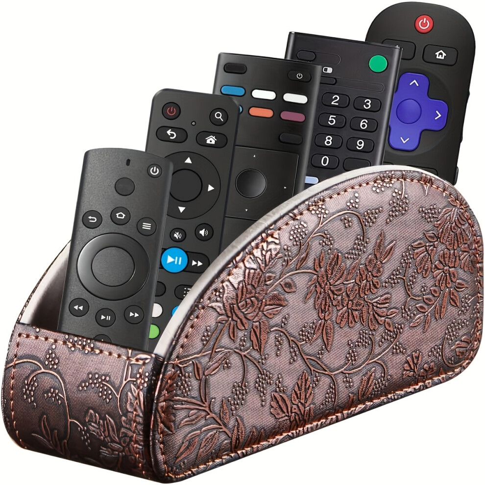 (Antique) TV Remote Control Holder With 5 Compartments, PU Leather Remote Caddy Storage Box