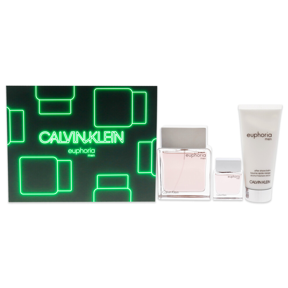 Calvin Klein Euphoria Men Gift Set 100ml EDT Spray + Aftershave Balm 100ml + Eau de Toilette 15ml