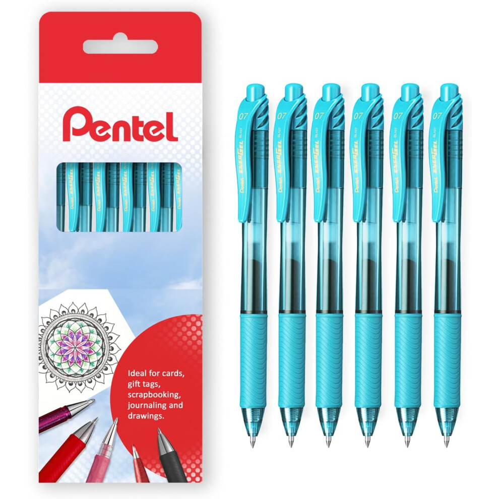 (Turquoise) Pentel Energel X BL107 Retractable Gel Rollerball Pens - 0.7mm - Gift Box of 6