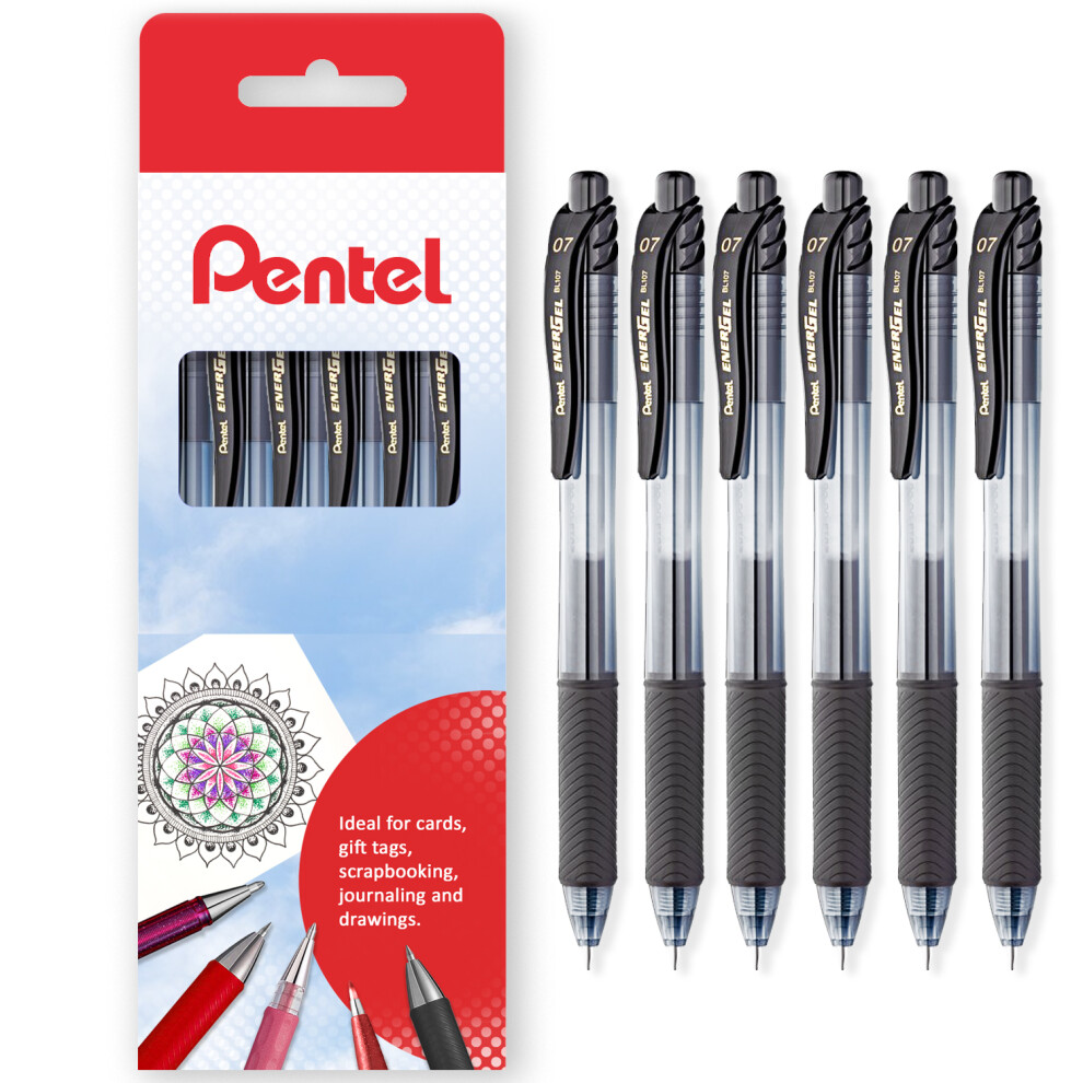 (Black) Pentel Energel X BL107 Retractable Gel Rollerball Pens - 0.7mm - Gift Box of 6