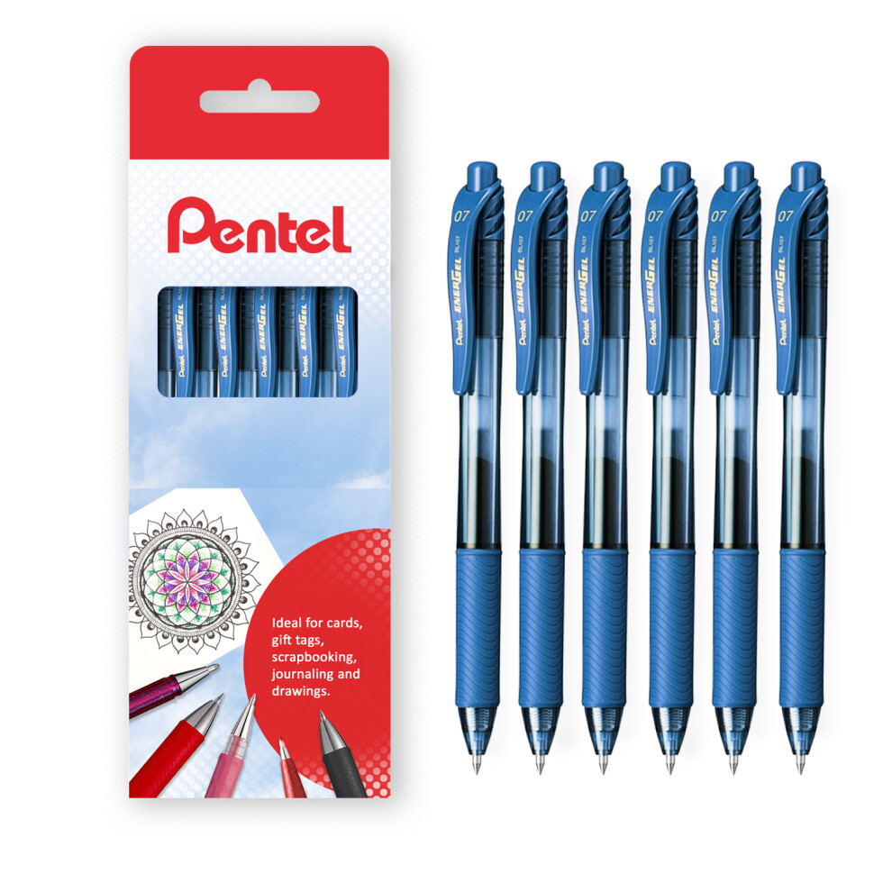 (Blue Black) Pentel Energel X BL107 Retractable Gel Rollerball Pens - 0.7mm - Gift Box of 6