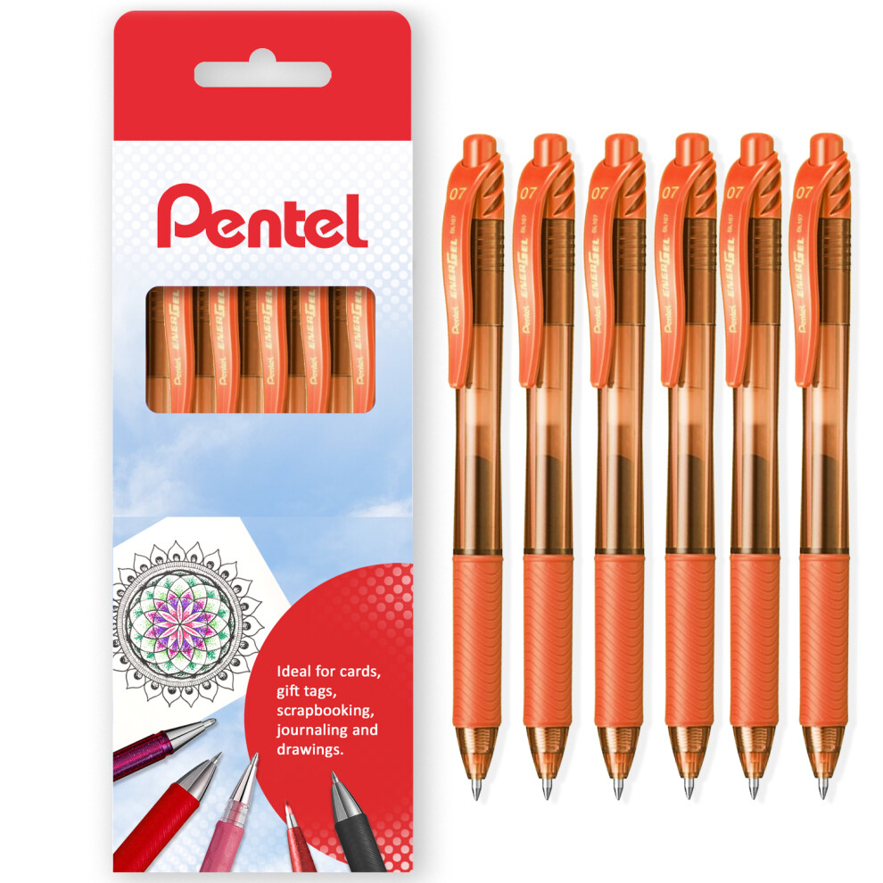 Pentel (Orange) Energel X Bl107 Retractable Gel Rollerball Pens - 0.7Mm - Gift Box Of 6 Orange