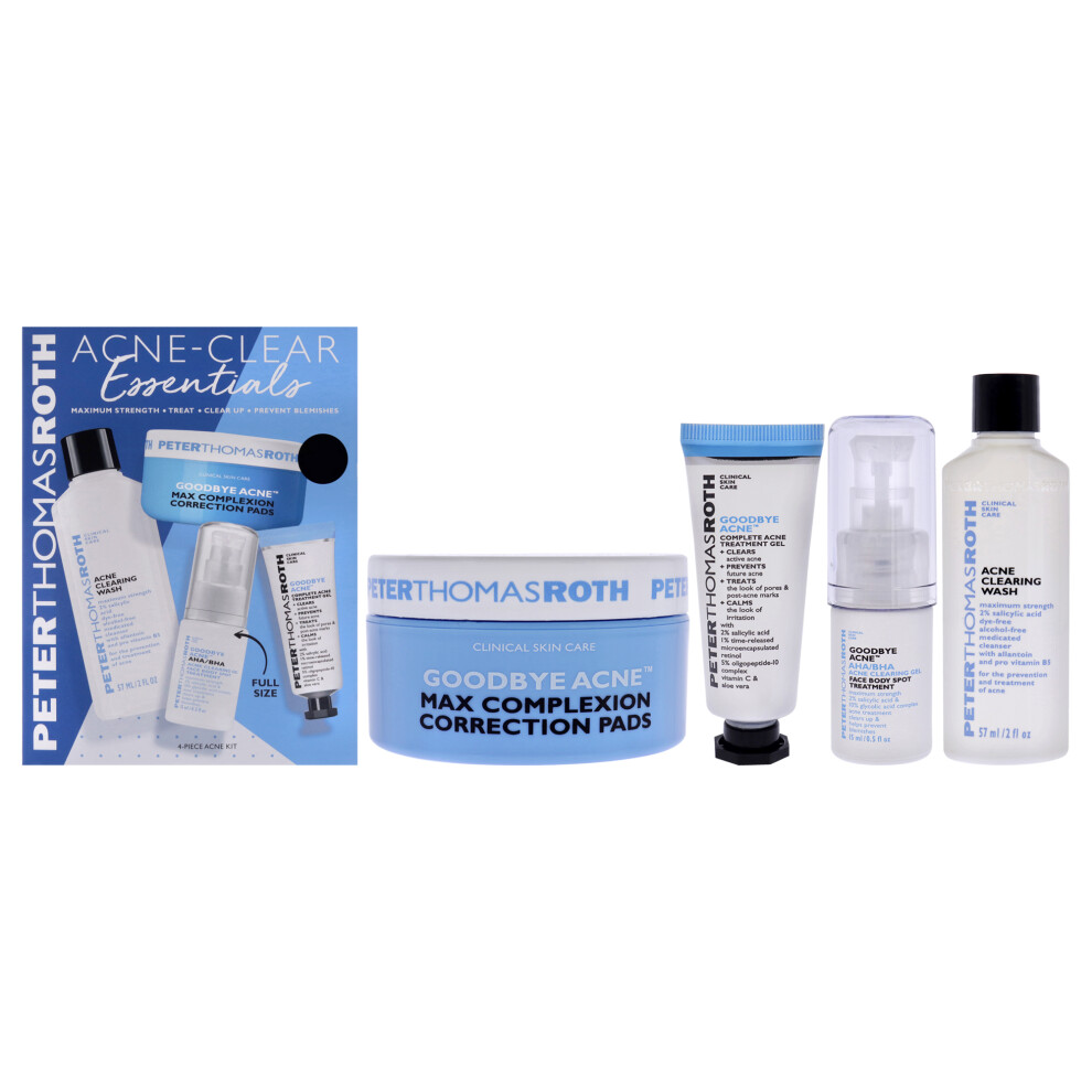 Acne-Clear Essentials Kit by Peter Thomas Roth for Unisex - 4 Pc 2oz Acne Clearing Wash, 0.25oz Goodbye Acne Complete Acne Treatment Gel, 20 Pads Good