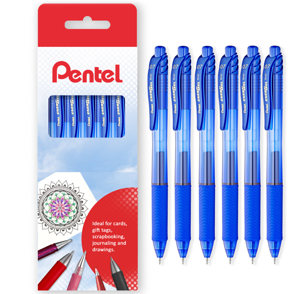 (Blue) Pentel Energel X BL107 Retractable Gel Rollerball Pens - 0.7mm - Gift Box of 6