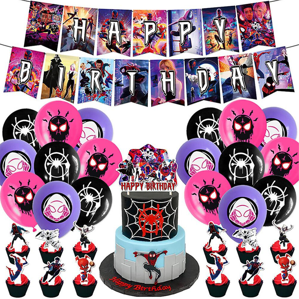 Spider-man Across The Spider-verse Kids Birthday Balloons Set Party Supplies Decorations Banner Cake Cupcake Toppers