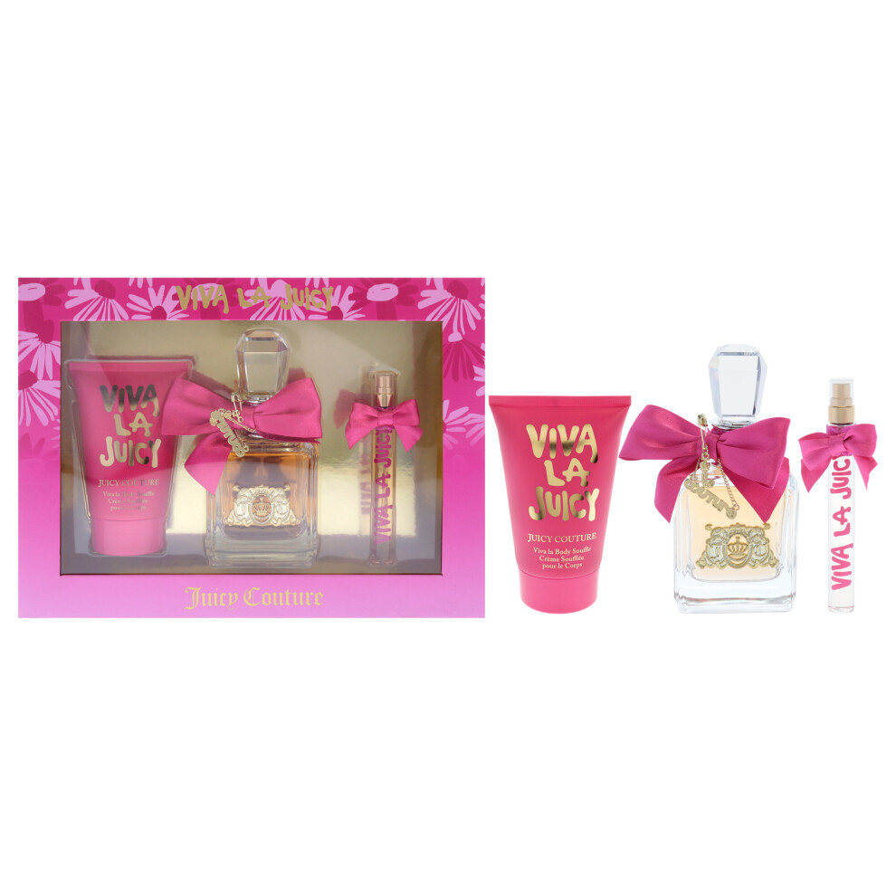 Viva La Juicy by Juicy Couture for Women - 3 Pc Gift Set 3.4oz EDP Spray, 0.33oz EDP Spray, 4.2oz Body Souffle