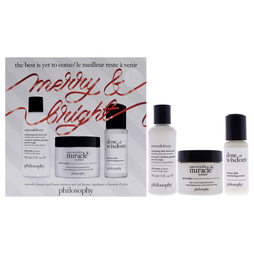 The Best Is Yet To Come Holiday Set by Philosophy for Unisex - 3 Pc Gift Set 3oz Microdelivery Exfoliating Daily Facial Wash, 1oz Dose Of Wisdom Bounc