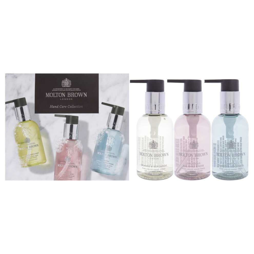 Floral and Aromatic Hand Care Collection Set by Molton Brown for Unisex - 3 Pc 3.3oz Orange and Bergamot Hand Wash, 3.3oz Delicious Rhubare and Rose H