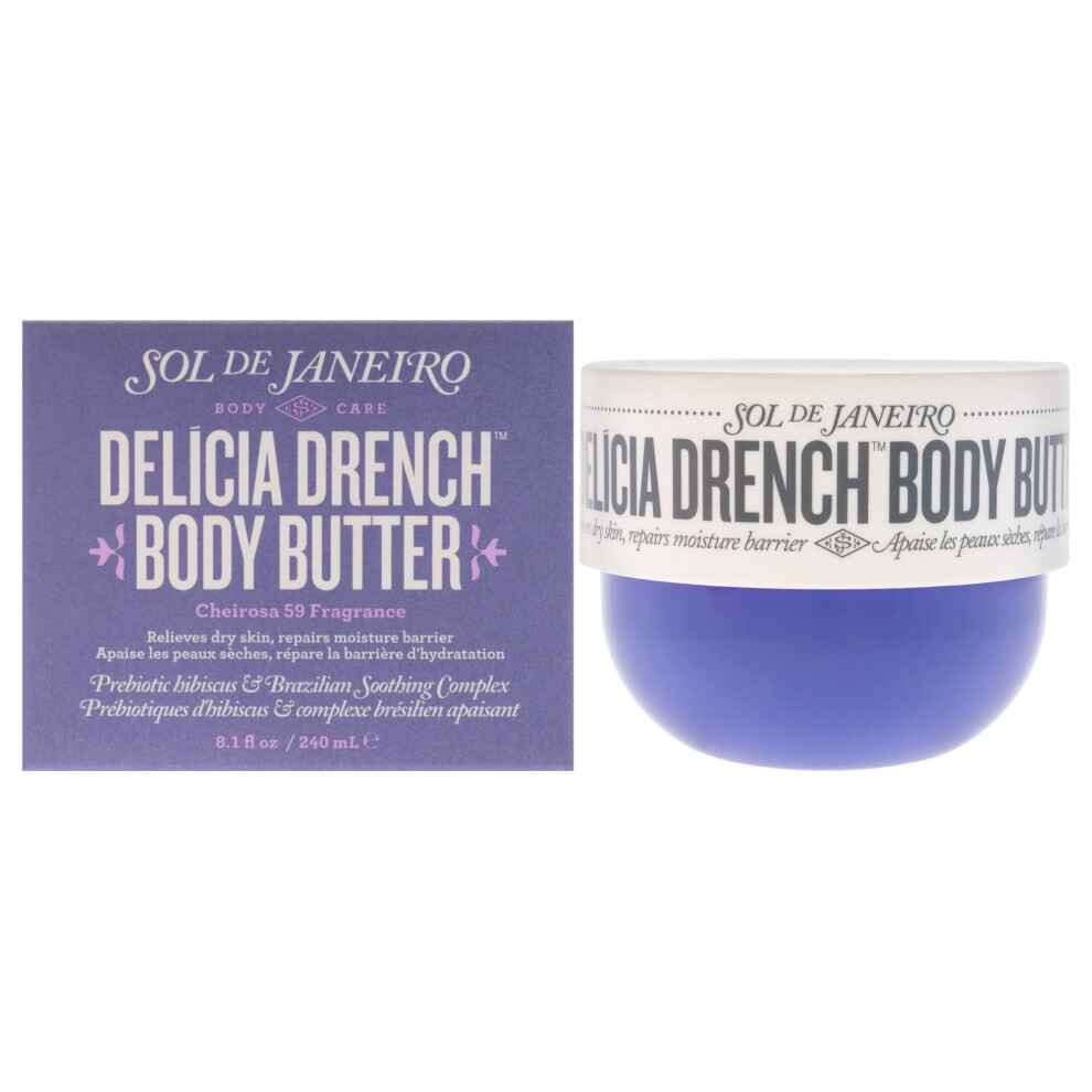 Delicia Drench Body Butter by Sol de Janeiro – 8 oz; Ultra-Rich Hydration, Cheirosa 59 Scent, Bacuri Butter & Fermented Hibiscus for Dry Skin