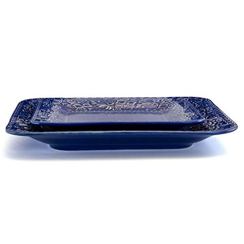 Elama Indigo Lotus 16 Piece Square Stoneware Dinnerware Set on OnBuy