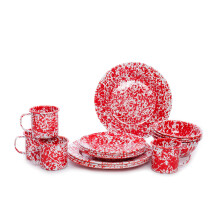 Enamelware Starter Set, 16 piece, RedWhite Splatter