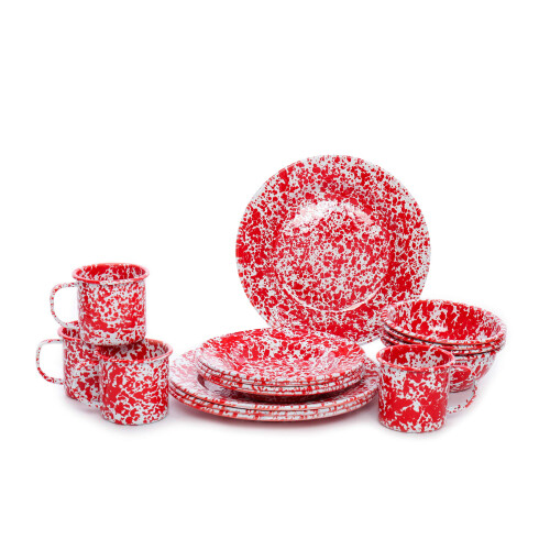 Enamelware Starter Set, 16 piece, RedWhite Splatter
