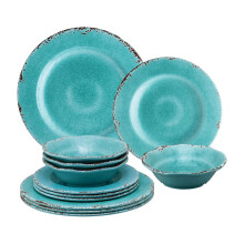 UPware 12-Piece Melamine Dinnerware Set, Includes Dinner Plates, Salad Plates, Bowls, Service for 4 (crackle, Turquoise)
