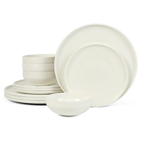Stone Lain Quinn Bone china 12-Piece Dinnerware Set, White