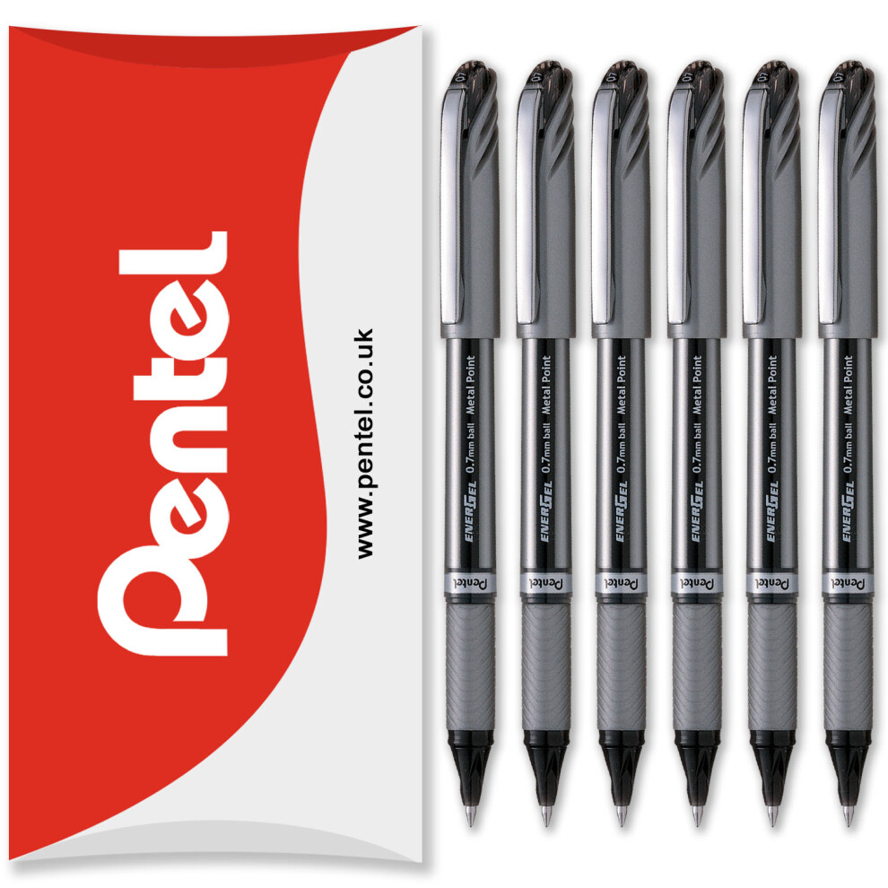 (Black) Pentel Energel BL27 Liquid Gel Ink Rollerball Pen - 0.7mm - Pack of 6 in Pillow Packaging