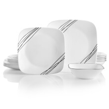 corelle 18-Piece Service for 6 Dinnerware Set, Triple Layer glass and chip Resistant, Lightweight Square Plates and Bowls Set, Simple Sketch