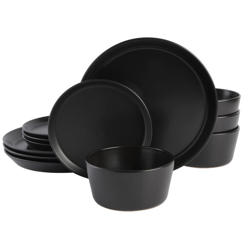 gibson Soho Lounge Sofia coupe Dinnerware Set, Service for 4 (12pcs), Black