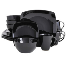 Gibson Soho Lounge Square Reactive Glaze Stoneware Dinnerware Set, Service for 4 (16pc), Black