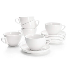 Sweese 6 Ounce cappuccinokopjes met schoteltjes porseleinen dubbele espressokopjes set van 6 - wit