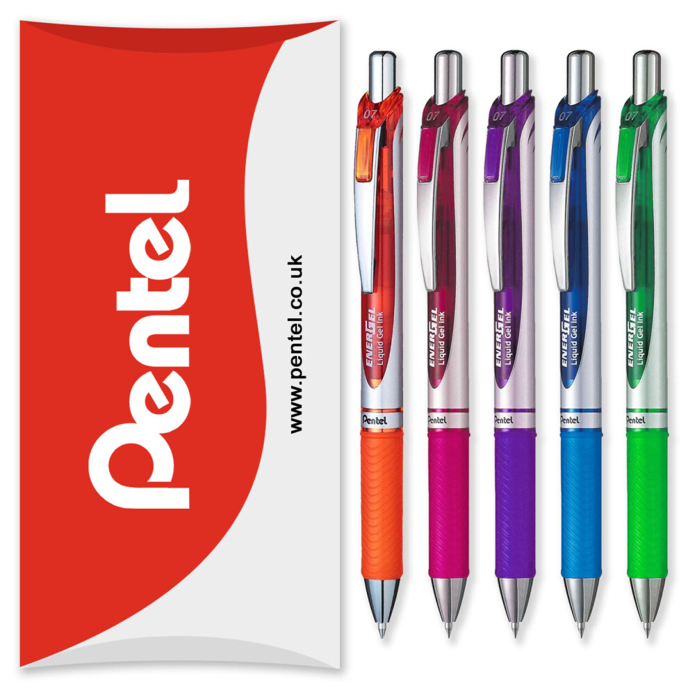 (Tropical Tones) Pentel Energel BL77 Retractable Gel Ink Rollerball Pen - 0.7mm - Pack of 5 in Pillow Packaging