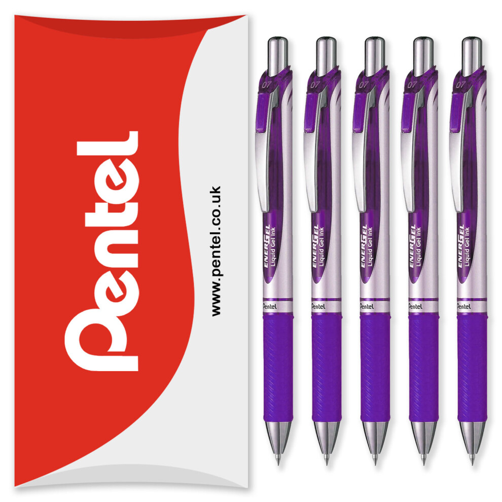 (Violet) Pentel Energel BL77 Retractable Gel Ink Rollerball Pen - 0.7mm - Pack of 5 in Pillow Packaging