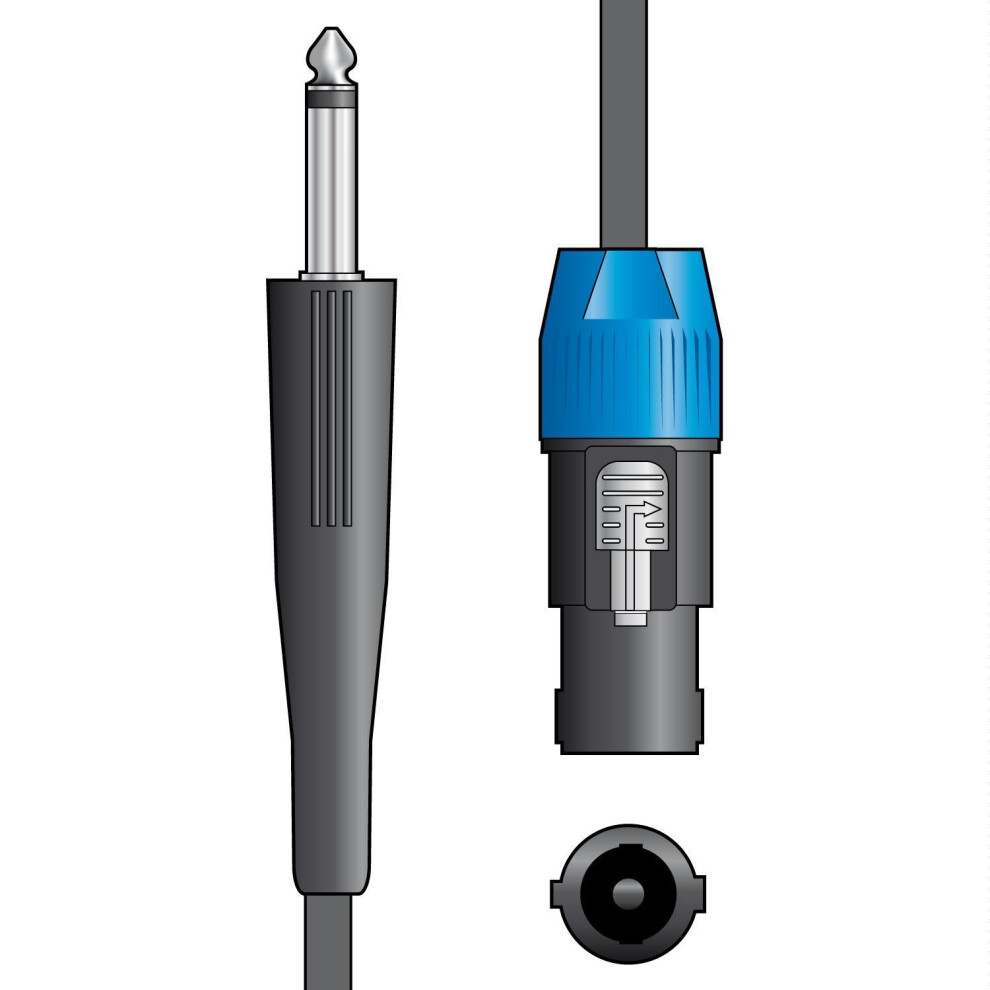 6M Qtx 2 Pole Speakon Male To 6.35Mm 1/4" Mono Plug Speaker Cable Lead 5015972071946