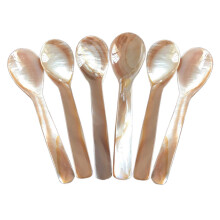 DUEBEL Set van 6 roze parelmoer 4,5 inch / 11 cm MOP kaviaarlepels met ronde handgreep voor het serveren van kaviaar of eieren