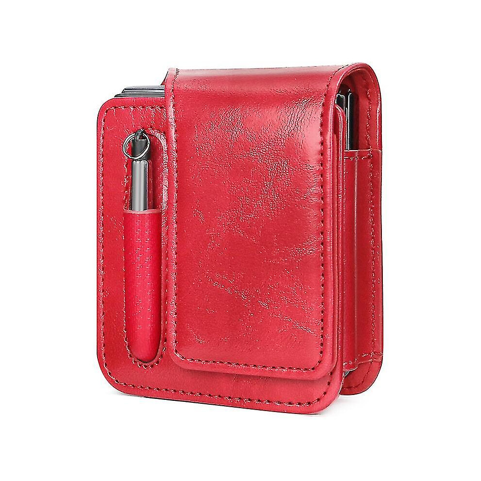 (Red) Flip Cell Phone Holster Belt Clip Case For Samsung Galaxy Z Flip 5/Z Flip 4/Z Flip 3/Motorola Razr Leather Belt Loop Pouch Red 8238749229112