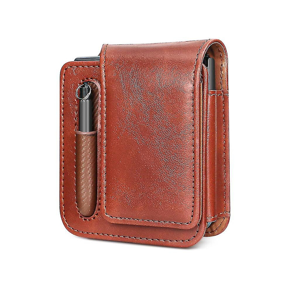 (Brown) Flip Cell Phone Holster Belt Clip Case For Samsung Galaxy Z Flip 5/Z Flip 4/Z Flip 3/Motorola Razr Leather Belt Loop Pouch Brown 8238749229129