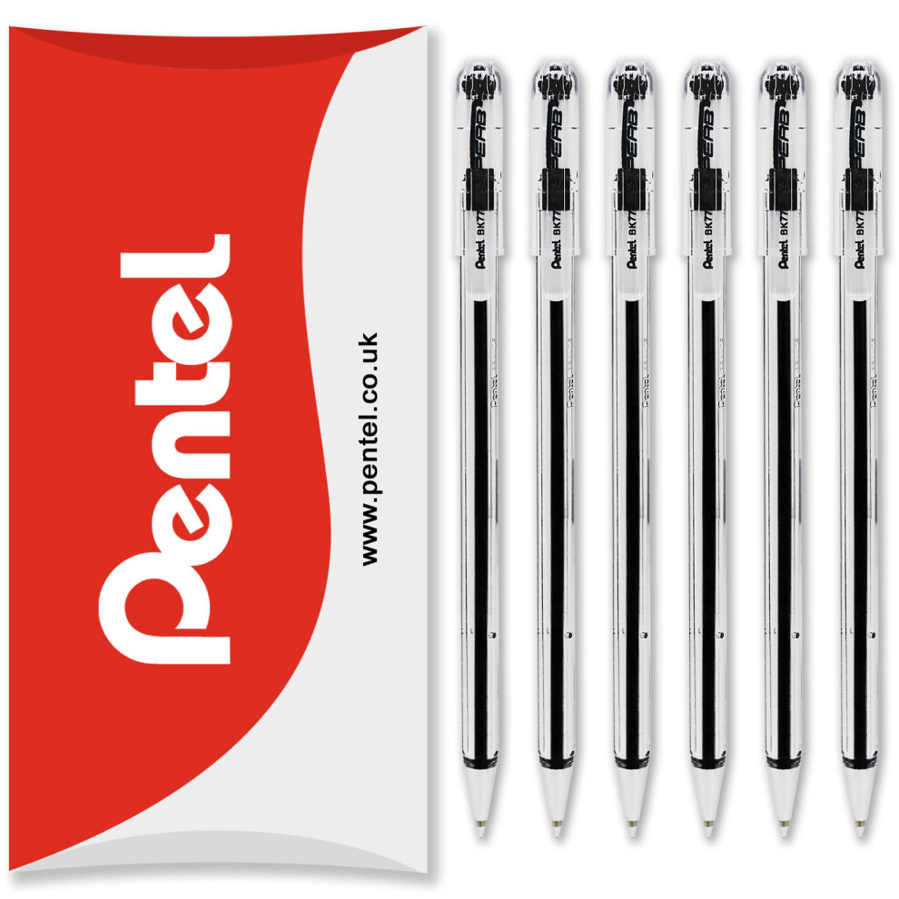 (Black) Pentel BK77 Superb Ballpoint Pens - 0.7mm - Pack of 6 in Pillow Packaging