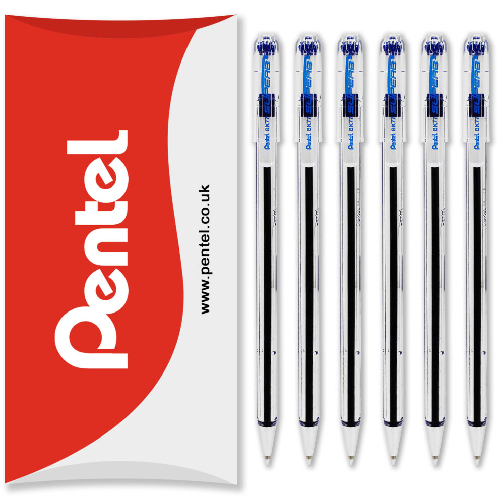 (Blue) Pentel BK77 Superb Ballpoint Pens - 0.7mm - Pack of 6 in Pillow Packaging