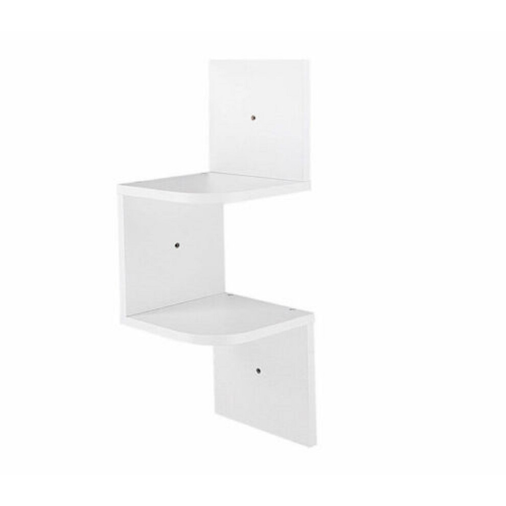 2 Tier Wall Mounted Corner Shelf - White