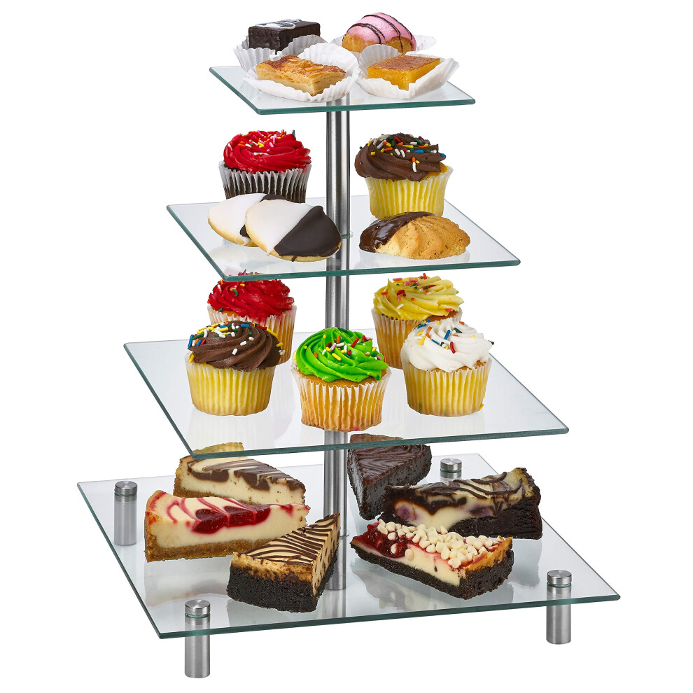 4 Tier Square Tempered Glass Cupcake Stand 