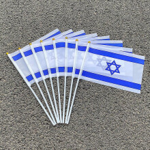 Custom Hand Flag  100 Pcs/ Lot World Flags Printed  14 * 21cm Israel Hand Wave Flags  With Plastic Pole