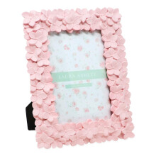 Laura Ashley 4x6 Pink Flower Textured Hand-Crafted Resin Picture Frame with Easel & Hook for Tabletop & Wall Display, Decorative Floral Design Home D