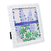 Laura Ashley 8x10 White Flower Textured Hand-Crafted Resin Picture Frame w/ Easel & Hook for Tabletop & Wall Display, Decorative Floral Design Home D