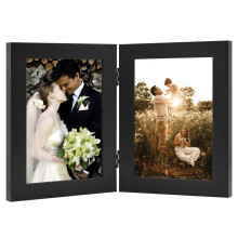 Golden State Art, 5x7 Double Picture Frame Vertical Hinged Photo Frame 2 Opening Folding Family Frames Collage, with Real Glass (5x7, Black, 1-Pack)