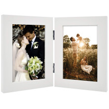 Golden State Art, 4x6 Double Picture Frame Vertical Hinged Photo Frame 2 Opening Folding Family Frames Collage, with Real Glass (4x6, White, 1-Pack)