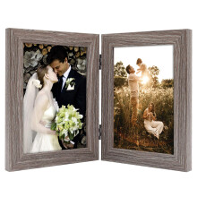 Golden State Art 5x7 Double Picture Frame Vertical Hinged Photo Frame 2 Opening Folding Family Frames Collage (5x7, Grey, 1-Pack)