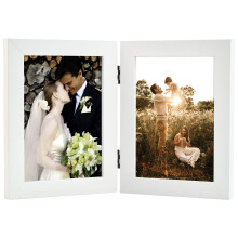 Golden State Art, 5x7 Double Picture Frame Vertical Hinged Photo Frame 2 Opening Folding Family Frames Collage, with Real Glass (5x7, White, 1-Pack)