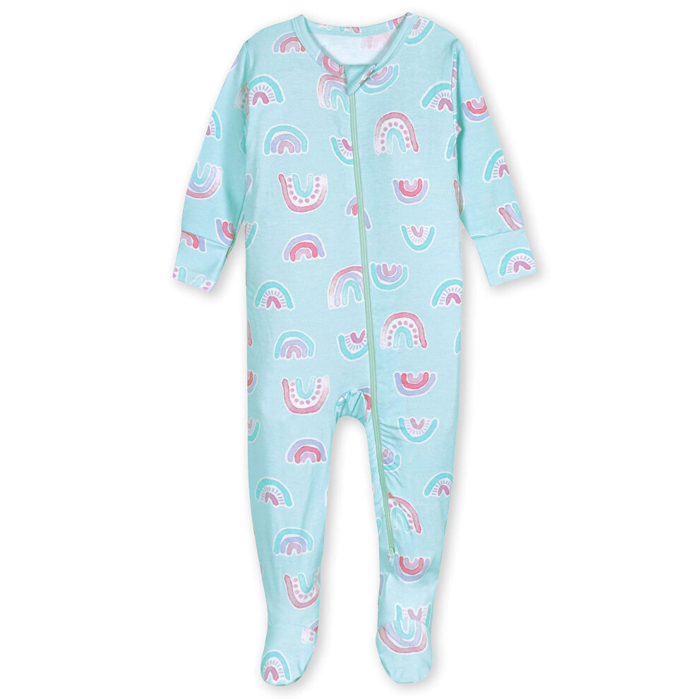 gerber Unisex Baby Toddler Buttery Soft Snug Fit Footed Pajamas with Viscose Made from Eucalyptus, Rainbow, 2T