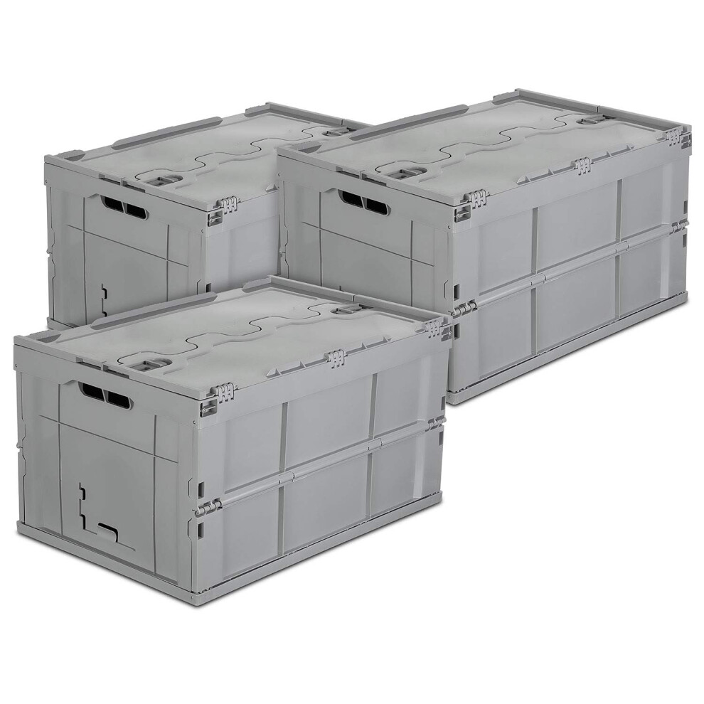Caisse de rangement pliable en plastique Mount-It!, lot de 3, conteneur de distribution utilitaire pliable avec couvercle int   gr   , capacit    de 6