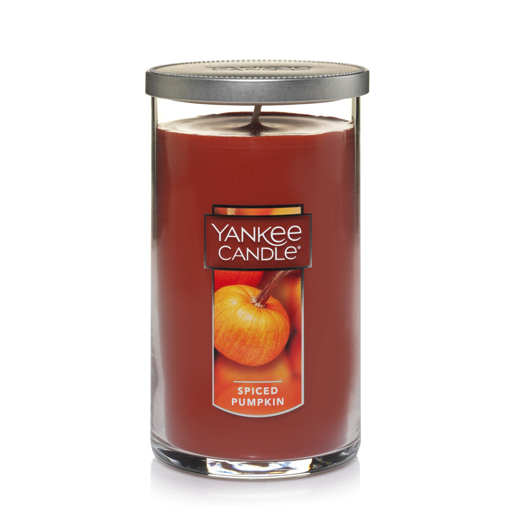 Yankee Candle Spiced Pumpkin Scented, Classic 12oz Medium Perfect Pillar Single Wick Candle, Over 80 Hours of Burn Time