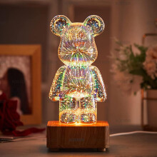 3d Fireworks Bear Night Light Projection Colorful Usb Atmosphere Dimming Decor Room 3d Glass Fireworks Bedroom Living Decorative
