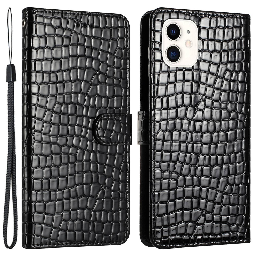 (Black) Phone Case For Iphone 12 Mini 5.4 Inch Pu Leather Wallet Crocodile Texture Stand Flip Cover With Str Black 8238749249080