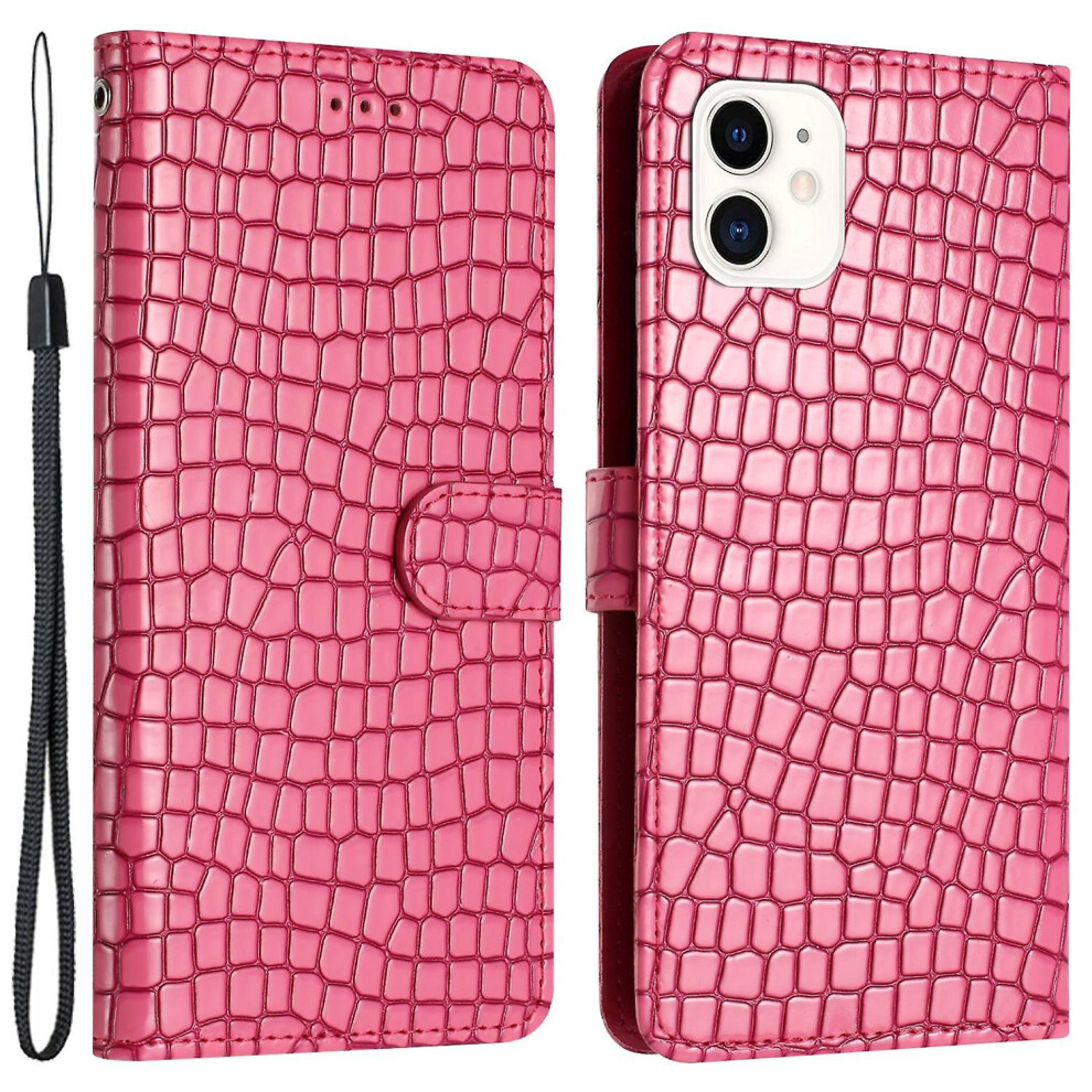 (Dark ) Phone Case For Iphone 12 Mini 5.4 Inch Pu Leather Wallet Crocodile Texture Stand Flip Cover With Str Red 8238749249097