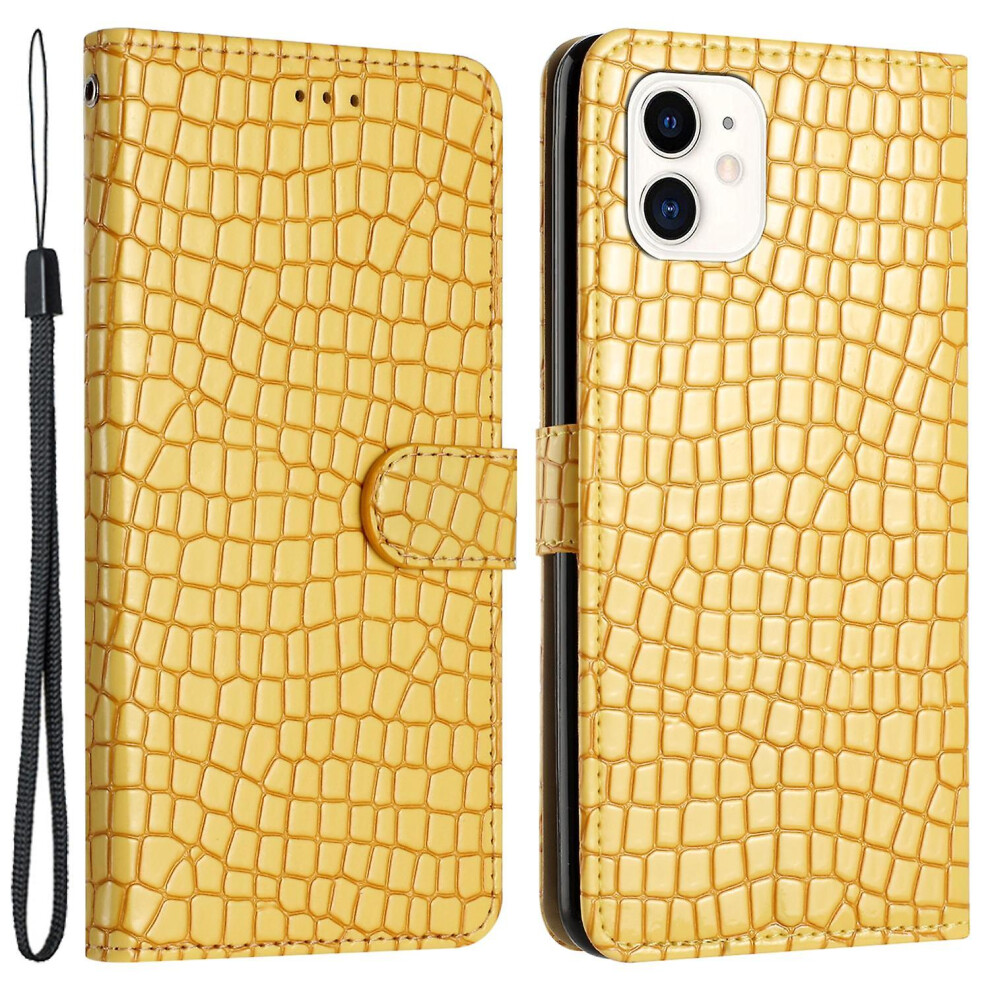 (Yellow) Phone Case For Iphone 12 Mini 5.4 Inch Pu Leather Wallet Crocodile Texture Stand Flip Cover With Str Yellow 8238749249103