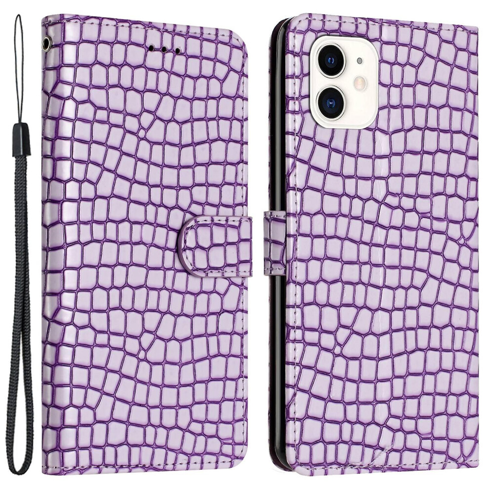 (Purple) Phone Case For Iphone 12 Mini 5.4 Inch Pu Leather Wallet Crocodile Texture Stand Flip Cover With Str Purple 8238749249110