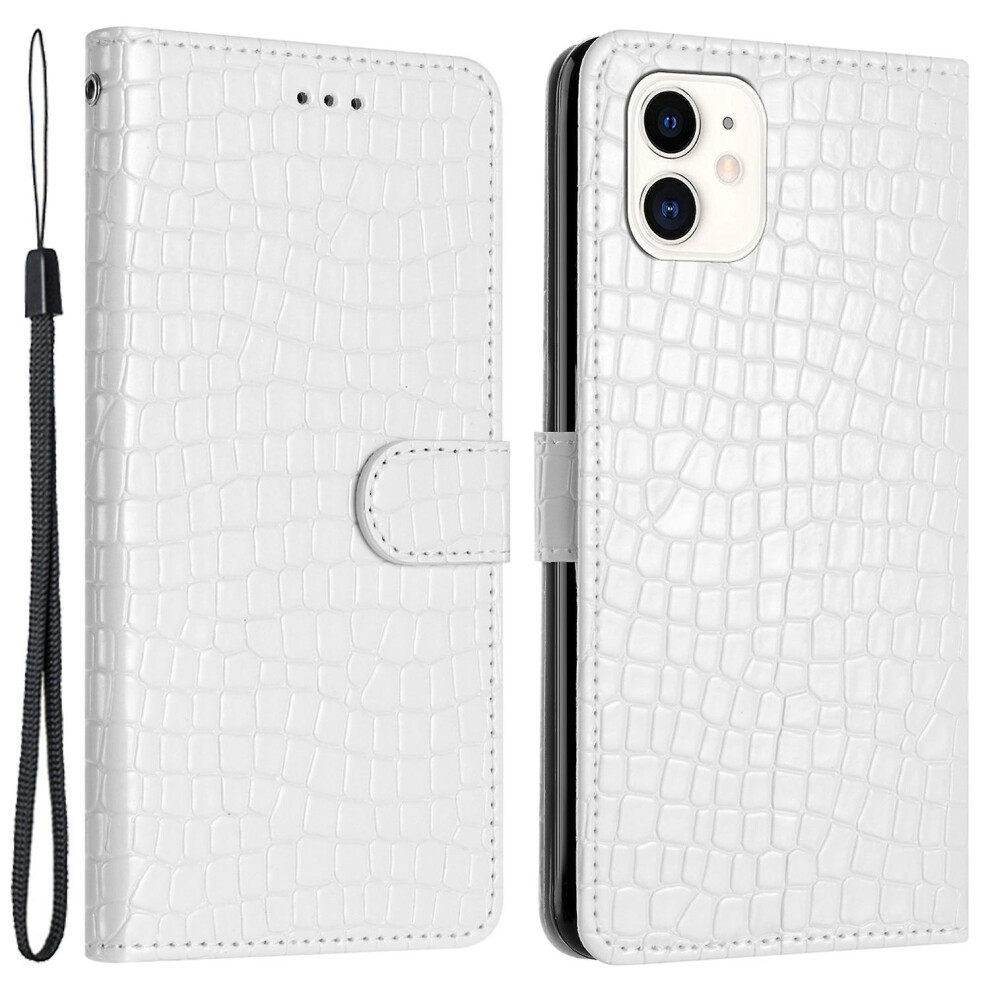 (White) Phone Case For Iphone 12 Mini 5.4 Inch Pu Leather Wallet Crocodile Texture Stand Flip Cover With Str White 8238749249127