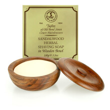 Sandalwood Herbal Shaving Soap in Wooden Bowl, 100g - Taylor of Old Bond Street